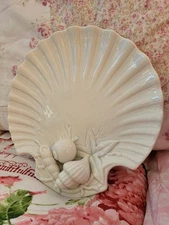 FITZ & FLOYD Vintage 1989 Seashell + Coral 9.5 in Shell Bowl / Dish : WHITE