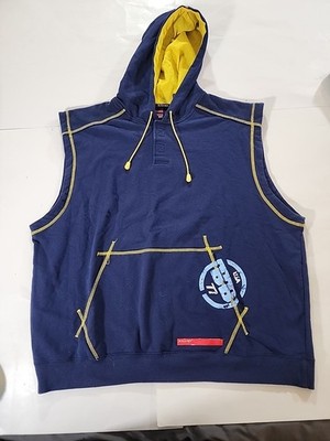 Vintage Bugle Boy Jeans 1977 Hooded Sleeveless Blue Sweatshirt size XL