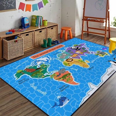 Large World Map Hop Count Floor Carpet Play Rug for Room, The Animal in The W...