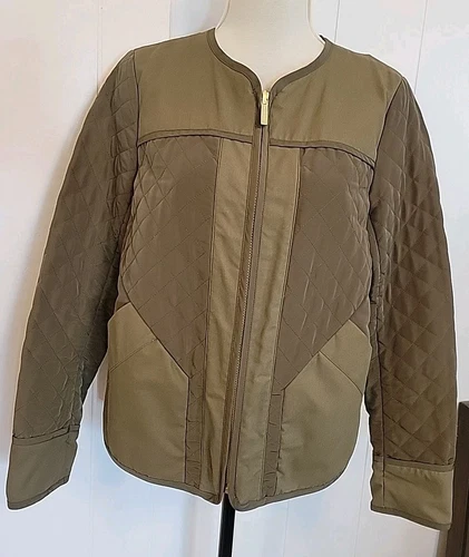 Giacca Michael Kors verde oliva trapuntata con zip davanti taglia S