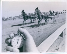 News Stopwatch Times The Pack At A Harness Racing Track Sports 8X10 Press Photo
