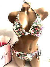 Victoria's Secret Swim Essential Halter Bikini 2PC Set Tropical White Floral NWT