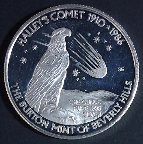 1 oz Silver Round/Medal - 1986 Halley's Comet – Silver Eagle Comm. – Burton Mint