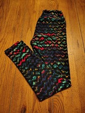 LuLaRoe Black Multicolor Geometric Print Leggings OS One Size Super Soft