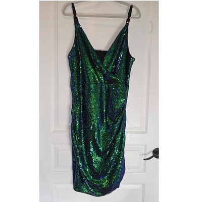 Grace Karin Green Blue Sequin Cocktail Dress V-Neck Bodycon Party Mini Dress NEW