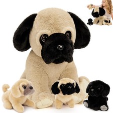 Pug Dog Stuffed Animal with Babies,14 Large Mommy Dog Push with Baby...