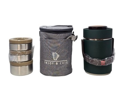 67Oz Stainless Steel Thermo For Hot Food+Stackables Bento Box+Bag Green OB