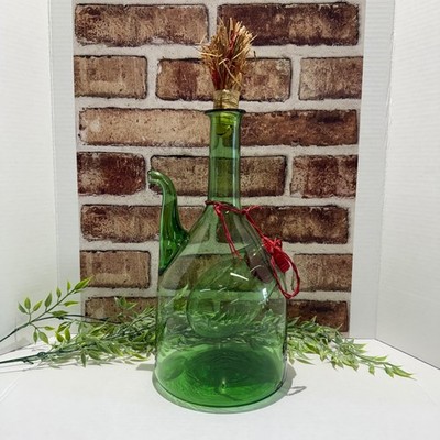 Princess House Italian Hand Blown Green Glass Wine Decanter Cooler Vintage