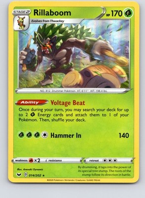 Rillaboom (014) | 014/202 Holo Rare | SWSH01: Sword & Shield Base Set | NM (H1)