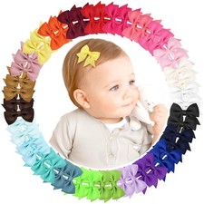 48 PCS 2 Inch Hair Clips Fully Lined Bows Tiny Alligator Infant Toddler Girl