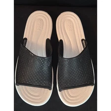 Crocs M9 Mens Slides Sandals Black Perforated Slip On Comfort Sandal
