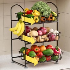 3 Tier Fruit Basket with 2 Banana Hangers, Detachable Countertop Fruit