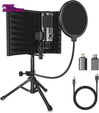 Studio Recording Microphone Isolation Shield with Pop Filter and Metal Tripod 