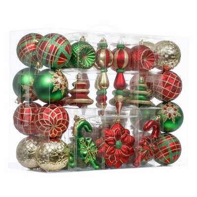Valery Madelyn Christmas Ornaments Set, 108ct Red Green and Gold Shatterproof...