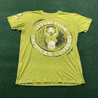 Vintage Affliction Shirt Mens L Green Y2K Skull Wings Emo Punk Goth Tee USA MADE