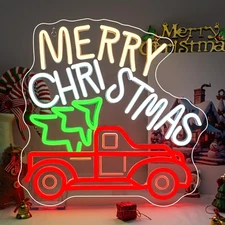 Merry Christmas Neon Sign Red Truck Neon Signs for Wall Decor Warm Glow LED L...