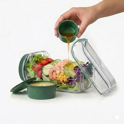Premium Salad Jars With Side Opening Dressing Containers For Meal Prep