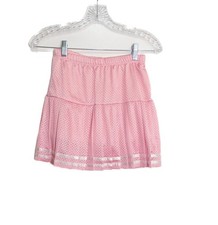 Girl Size 10 Pink Elastic Waist Tiered Mesh Skirt With Sheer Striped Hem