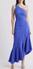 eliza j One-Shoulder Midi Cocktail Blue Dress Size:8 188