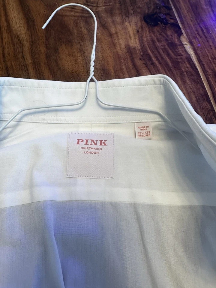 Camisa de vestir Thomas rosa para hombre blanca 15,5/39 ajuste a medida puño francés Foto 2 de 3