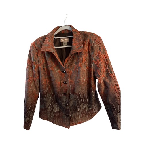 TanJay Petites 14P Tapestry Jacquard Floral Art to Wear Blazer Jacket Rust Brown