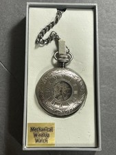Skeletonzied Majesti Pocket Watch Silver Tone WORKS NEVER WORN or USED with Box