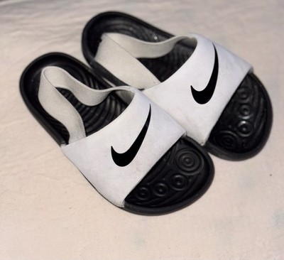 Nike Kawa White & Black Comfort Slide Sandals (BV1094-100) Infant Toddler 8C