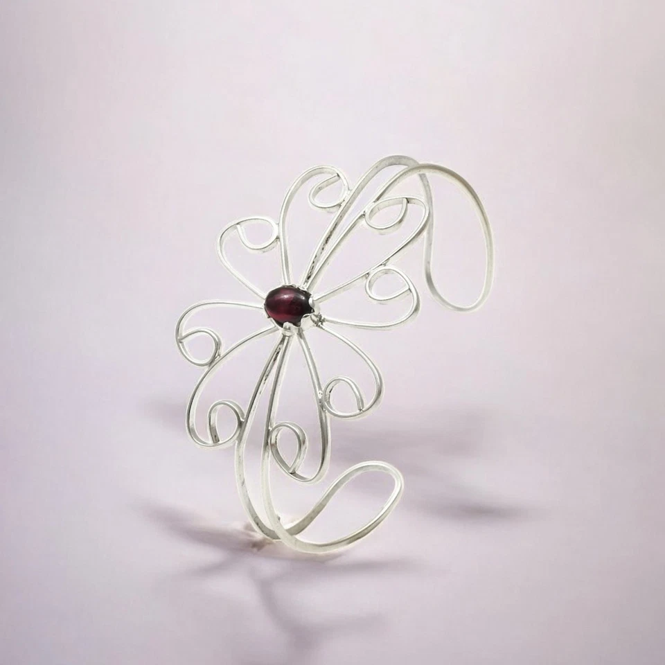 Natürlich Granat 925 Sterlingsilber Blume Armreif Weihnachten für Herren Damen - Bild 3 von 4