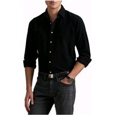 Polo Ralph Lauren Knit Oxford Shirt - Black Long Sleeve Button Down Men's L NEW