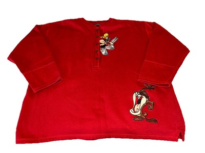 Vintage 1998 Warner Bros Looney Tunes Embroidered Red Sweatshirt Large