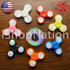 Led Tri Spinner Fidget Spinners Edc Figet Hand Desk Focus Toy Adhd White Color