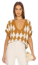 Free People Through The Motions Academia Preppy Argyle Sweater Vest Tiger Eye M