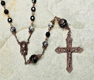 Roman 22'' Decorative Black Religious Heirloom Glass Beaded Rosary