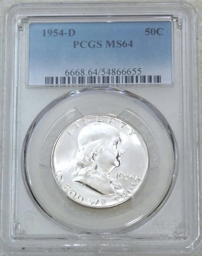1954-D Franklin Half Dollar PCGS MS64 95% Full Bell Lines Frosty White PQ #K412C