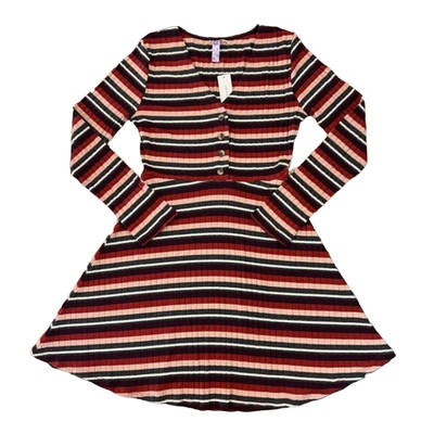 NWT Francesca's Alya Burgundy/Cream/Rust/Green Striped Dress - SIZE S