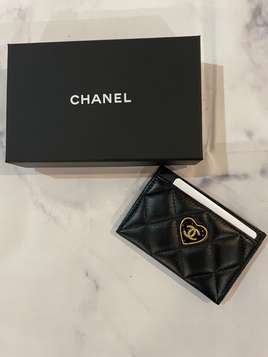 Chanel Lambskin Quilted Book Card Holder on Chain Black