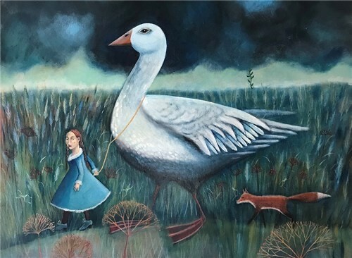Velvet Trail - Art Blank Greeting / Birthday Card - Birds Goose Geese Fox Folk