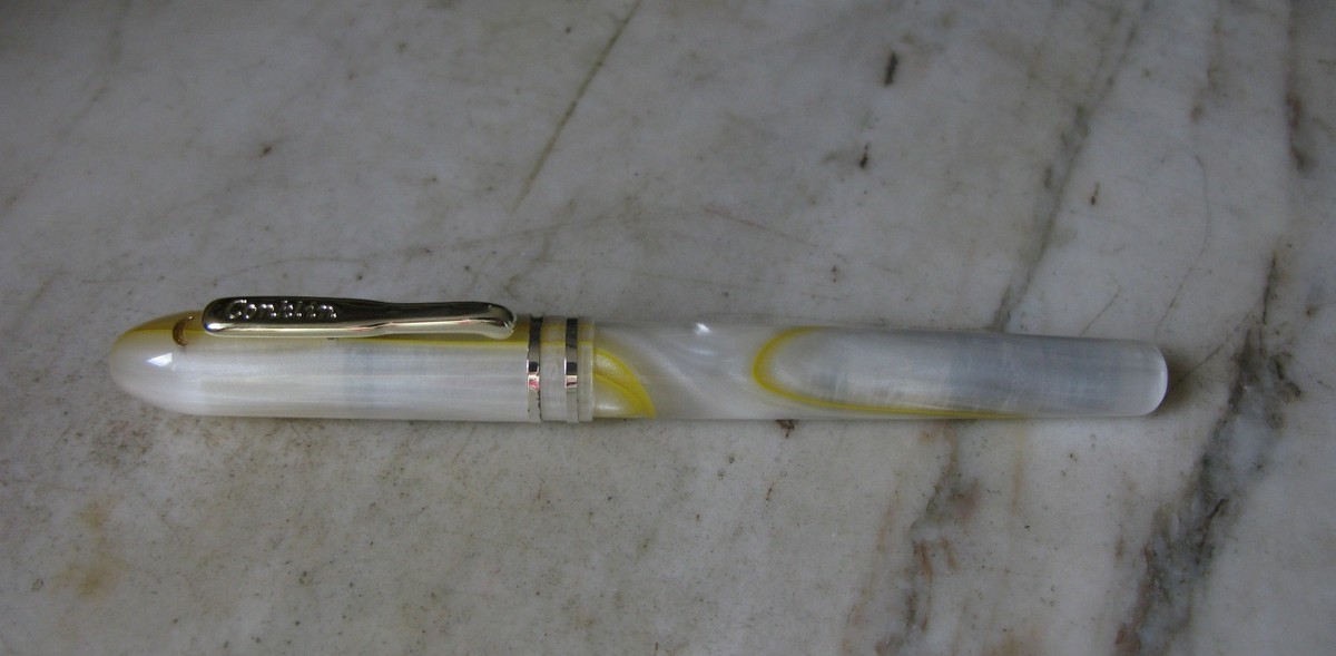 Stylo Plume Conklin Symétrik - Résine Marbrée Nacre Et Jaune - Plume Or 14K - Occasion