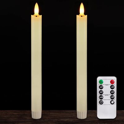 Set of 2 8'' Luminara Real Wax Flameless Moving Wick Ivory Wedding Taper Candles