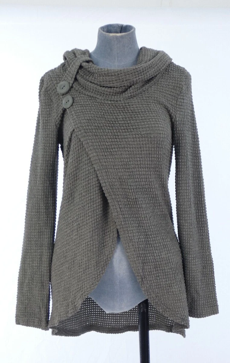 Apricot Arty Top Cardigan Waffle Knit Cross Over Grey Cowl Neck 