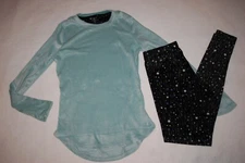 Womens BASE LAYER SET Stretch Velour MINT L/S TOP Star Leggings S M L 