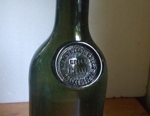 BOTELLA DE ACEITE DE OLIVA ROBERT RALSTON &SON HUILE D'OLIVE PHILADEPHIA SELLO APLICADO 1880 - Imagen 8 de 8