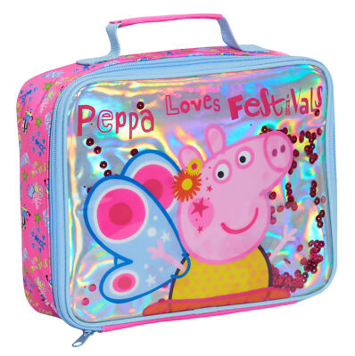 Luxus Peppa Pig Brotzeittasche Mädchen rosa Schule Kindergarten Pailletten isoliert Lunchbag 