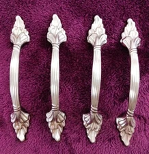 4 Count Amerock Polished Nickel Drawer Cabinet Handle Pull 1330 Leaf Design 5.5"