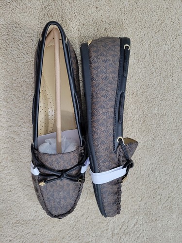 MK Michael Kors Sutton Moccasins Brown Black Leather Logo Loafers Size 9 - Picture 11 of 11