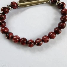 Trust In The Lord Brecciated Jasper Beads Stretch Bracelet w/ Silver Tone Beads