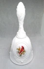 Vtg. Fenton Milk Glass Cardinal in Winter Medallion Bell Hand Painted & Signed