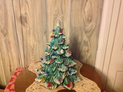 * vintage mole tree ❀ ヴィンテージモールのクリスマスツリー Vtg 1978 Nowell Mold Ceramic Christmas Tree top w/ornaments lights