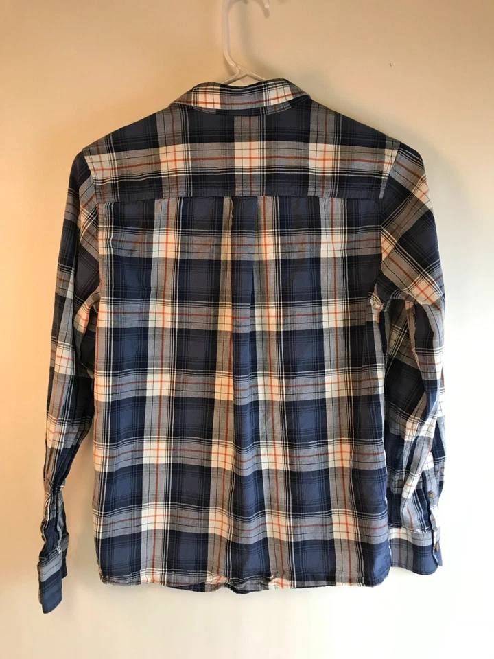 Camisa Sonoma Niño Talla Grande Azul Blanco Naranja Abotonada A Cuadros Manga Larga Foto 2 de 4