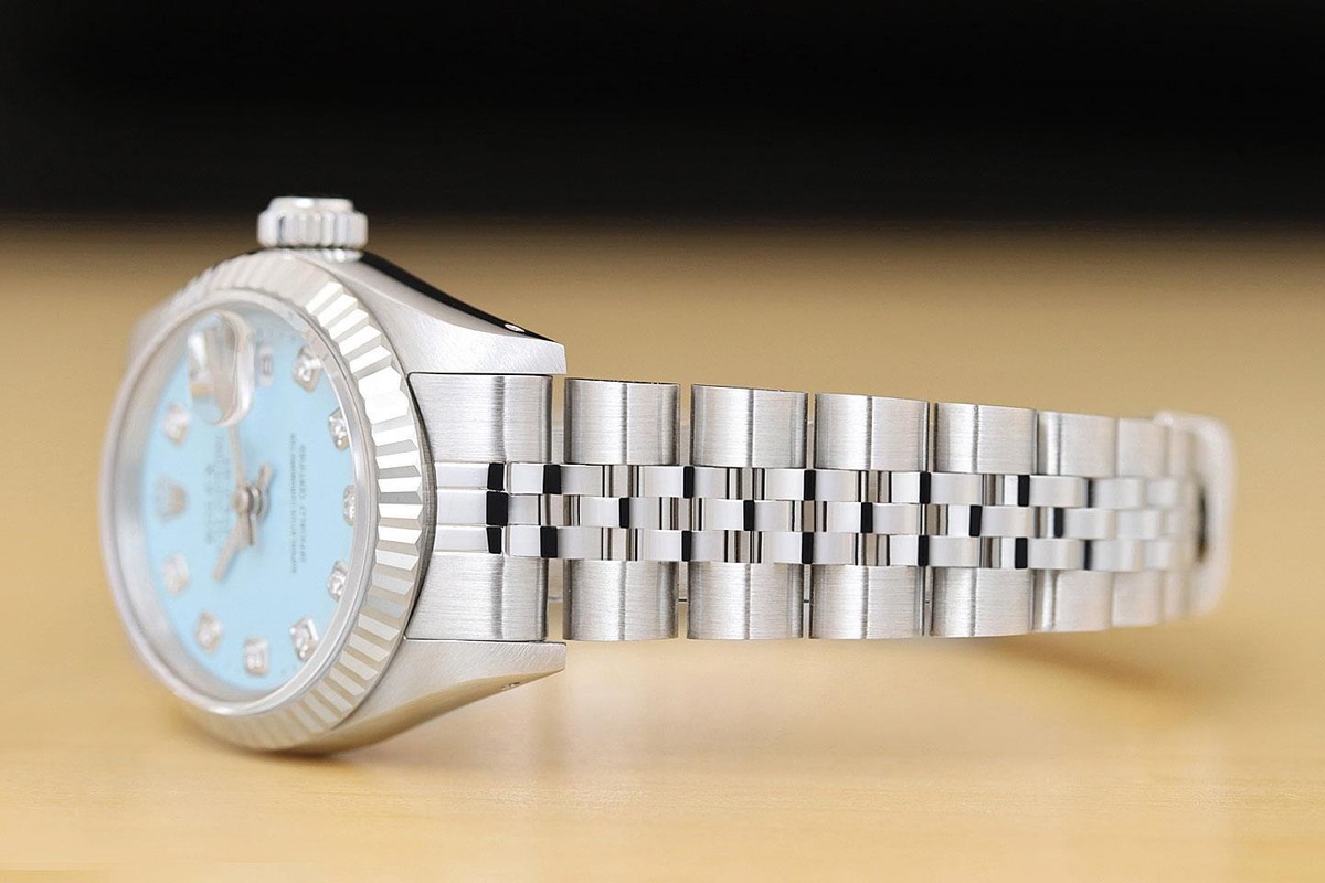 ROLEX LADIES DATEJUST 69174 AQUA BLUE DIAMOND DIAL 18K WHITE GOLD